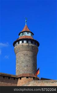 Nuremberg Castle (Sinwell tower) with blue sky and clouds, Germany&#xA;