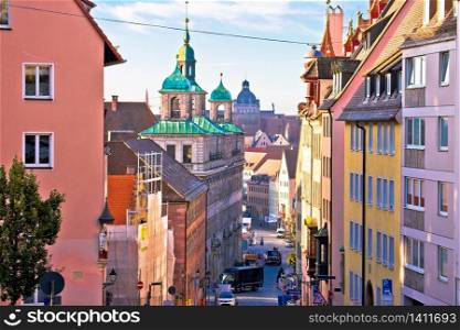 Nurnberg. Colorful street architecture on Nuremberg Burgstrasse view, Bavaria region of Germany