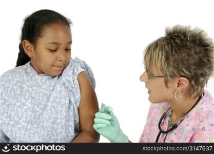 Nurse giving a shot to an African American girl