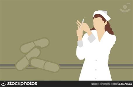 Nurse holding up a syringe
