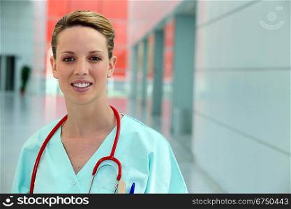 Nurse in a hospital hall