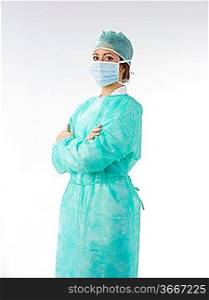nurse in green operation dress