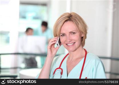 Nurse on mobile phone
