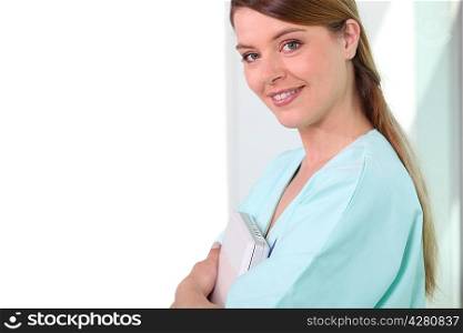 Nurse with a laptop in the arms