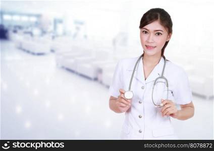 nurse with stethoscope in hospital