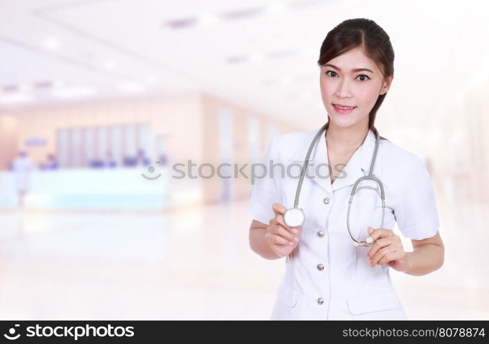 nurse with stethoscope in hospital