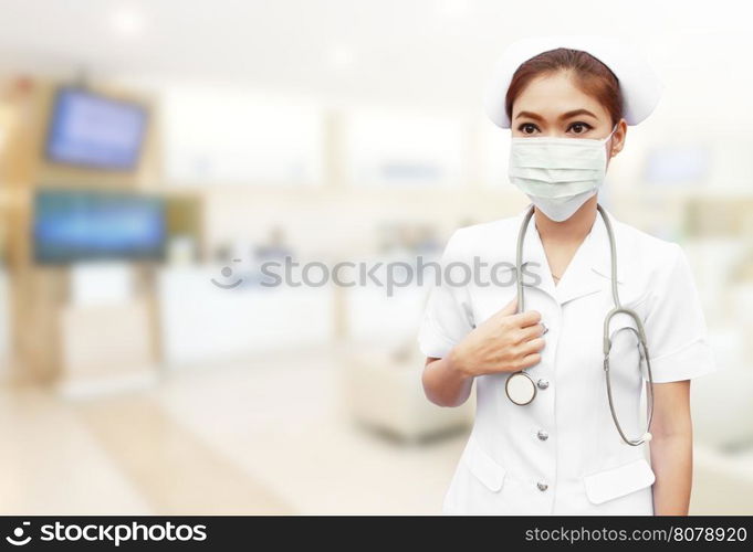 nurse with stethoscope in hospital background