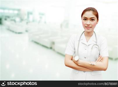 nurse with stethoscope in hospital background