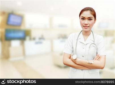 nurse with stethoscope in hospital background