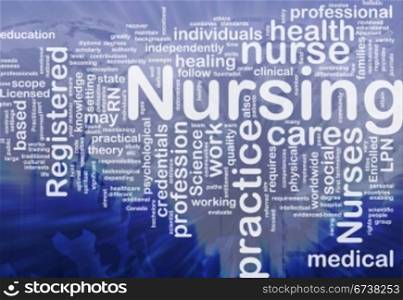 Nursing background concept. Background concept wordcloud illustration of nursing international