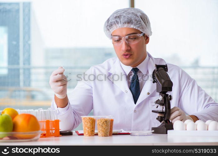 Nutrition expert testing food products in lab