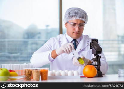 Nutrition expert testing food products in lab