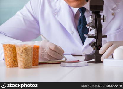 Nutrition expert testing food products in lab