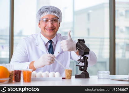 Nutrition expert testing food products in lab