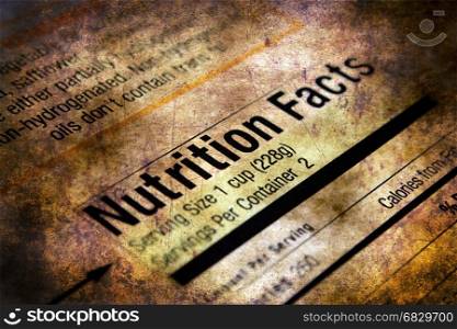 Nutrition facts grunge concept