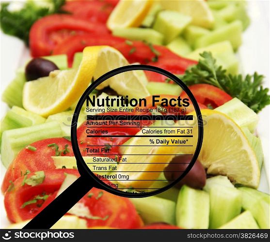 Nutrition facts on fresh salad