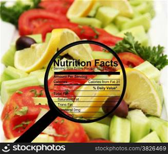 Nutrition facts on fresh salad