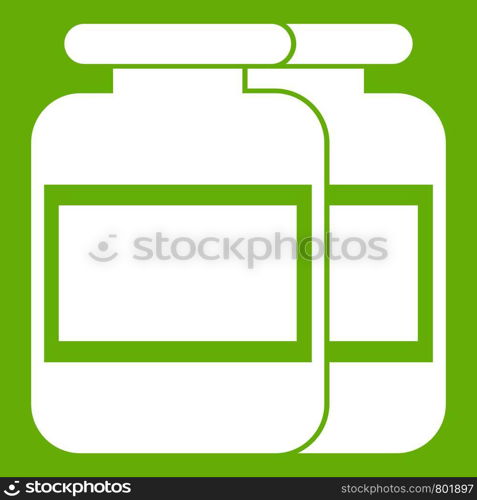 Nutritional supplement for athletes icon white isolated on green background. Vector illustration. Nutritional supplement for athletes icon green