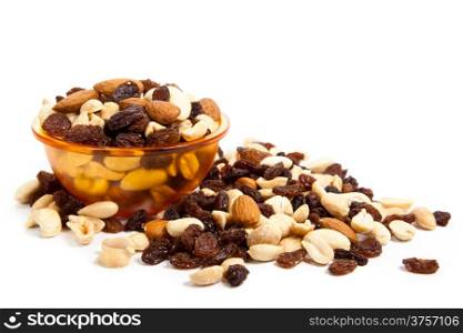 nuts and raisins isolated on white