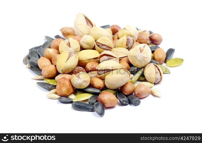 nuts and seeds isolated on white background