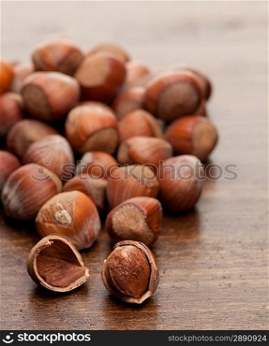 Nuts at wooden table