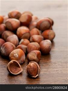 Nuts at wooden table