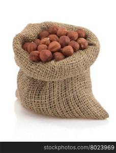 nuts hazelnut in bag isolated on white background