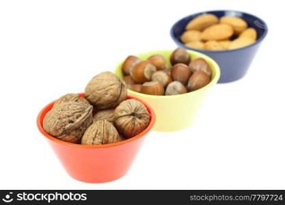 nuts in bowls isolated on white