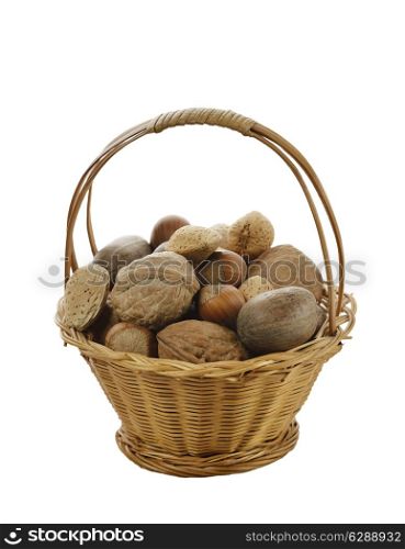Nuts Mix In A Basket Isolated On White Background