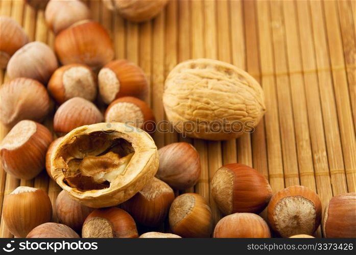 nuts on a bamboo mat
