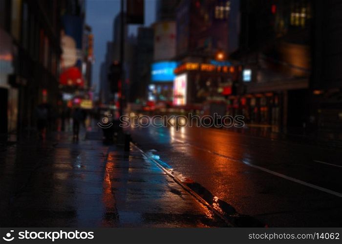 NY street at night blurred view . Colorized image