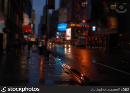 NY street at night blurred view . Colorized image