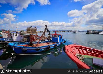 O Grove Ogrove port with fishing boats of Arosa river in Pontevedra of Galicia Spain