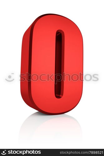 O letter. Red letter on reflective floor. White background. 3d render