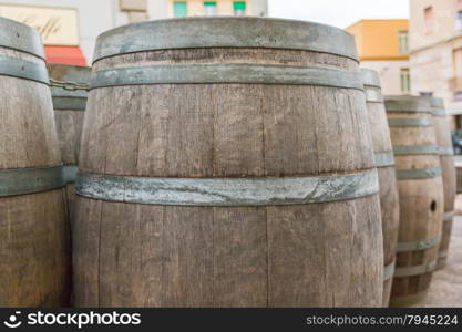 oak wooden Barrel. Barrel made of wood.