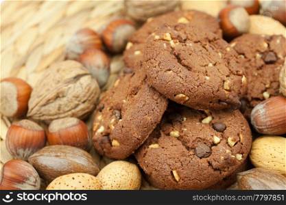 oatmeal cookies and nuts in a wicker mat