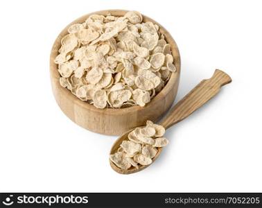 Oatmeal in wooden bowl and spoon on white background. Healthy food. with clipping path