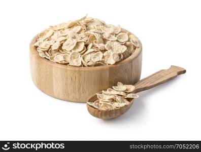 Oatmeal in wooden bowl and spoon on white background. Healthy food. with clipping path