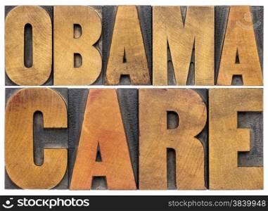 obamacare typography - isolated word abstract in letterpress wood type