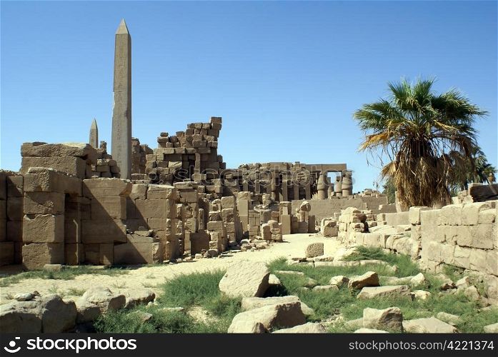 Obelisk and ruins of Karnak temple in Luxor, Egypt
