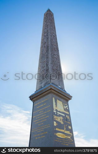 Obelisk Monument with blue sky at Place de la concorde in Paris France, Vertical