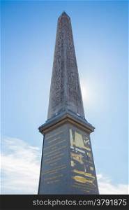 Obelisk Monument with blue sky at Place de la concorde in Paris France, Vertical