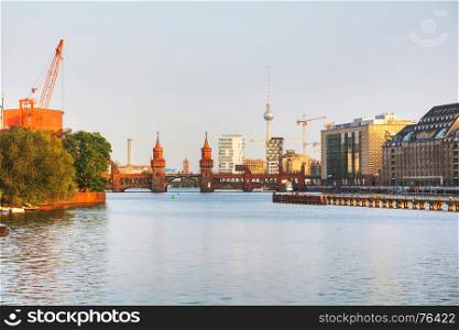 Oberbaum bridge in Berlin, Germany in the morning