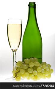 object on grey - champagne glasses with grapes