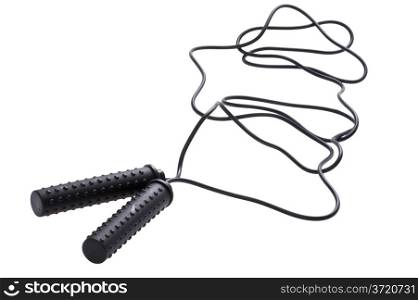 object on white - black skipping rope