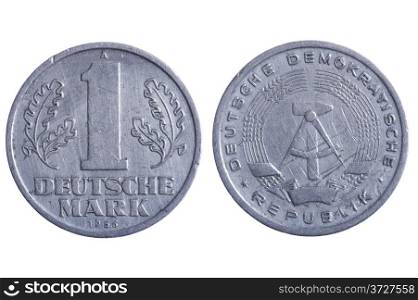 object on white - Deutsche mark coins close up