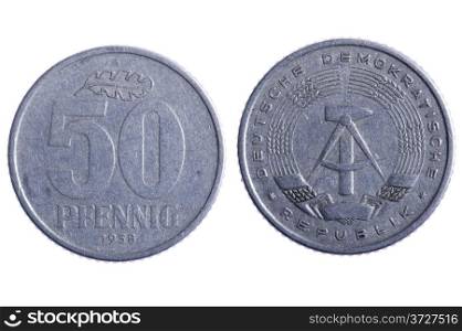 object on white - Deutsche republik coins close up