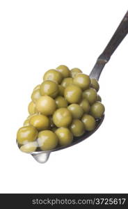 object on white - food green peas on spoon