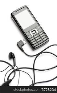 object on white - mobile phone with head set