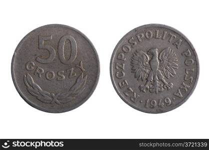 object on white - Polska coins close up